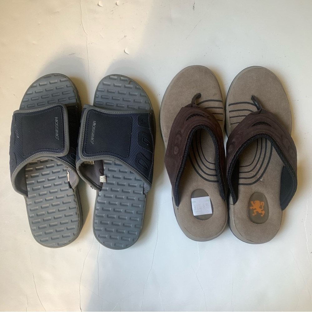 NEW Mossimo Supply Men's Brown Leather Flip Flops Sandals Size 10 Bonus Slides